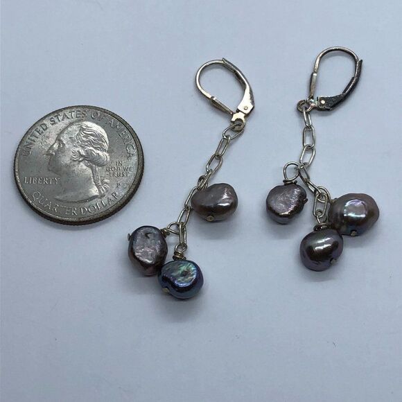 Sterling Silver & Cultured Pearl Dangly Earrings - Picture 4 of 5